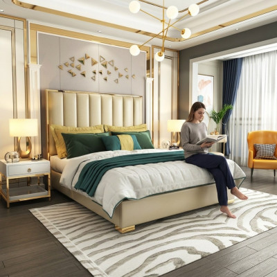 Luxe slaapkamer meubel bed 2x nachtkast set bedden hotel meubel 3-delig.