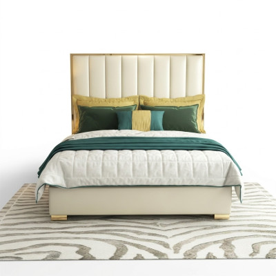 Klassieke slaapkamerbed Wit Textiel Bedden Lederen bekleding Tweepersoons