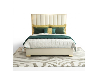 Klassieke slaapkamerbed Wit Textiel Bedden Lederen bekleding Tweepersoons