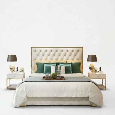 Tweepersoonsbed Slaapkamer Luxe Hotel Huwelijksbed 2x Nachtkastje 3-delige Set Bedden