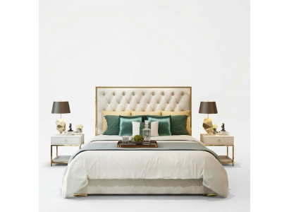 Tweepersoonsbed Slaapkamer Luxe Hotel Huwelijksbed 2x Nachtkastje 3-delige Set Bedden
