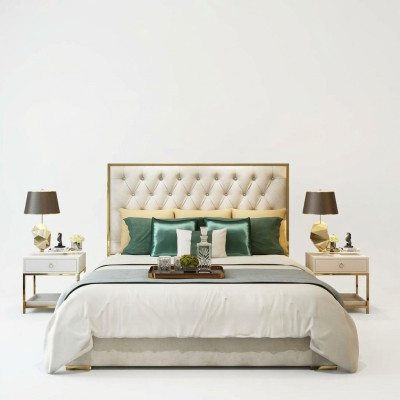 Klassieke Engelse stijl bed tweepersoons textiel Chesterfield bedden 180x200cm
