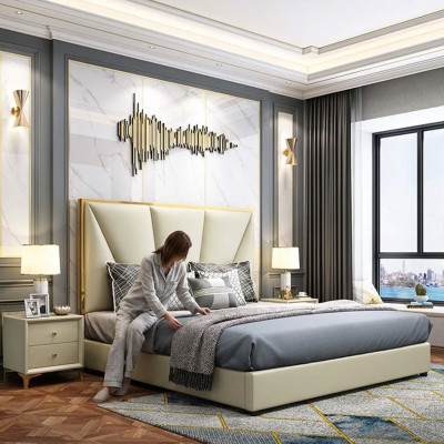Bed Slaapkamer Set Design Meubels Luxe Decoratie Bedden 2x Nachtkastje 3-delig