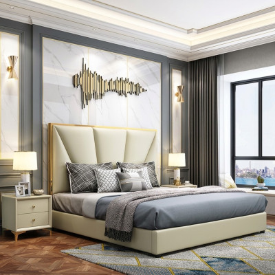 Bed Slaapkamer Set Design Meubels Luxe Decoratie Bedden 2x Nachtkastje 3-delig