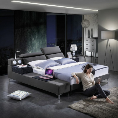 Ontwerp tweepersoonslederen bed bedden bed gestoffeerd lederen slaapkamer huwelijk 180x200.