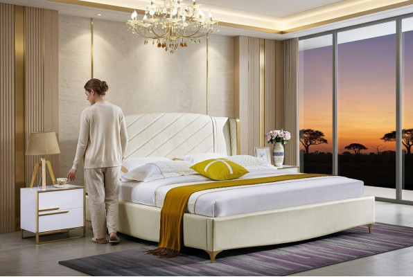 Ontwerper gestoffeerd tweepersoonsbed bedden bed slaapkamer echtelijk bed textiel leer nieuw