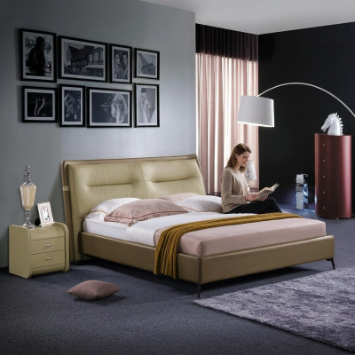 Leren bed tweepersoonsbed slaapkamer fluweel bedden bedframe nachtkastje 3-delige set.