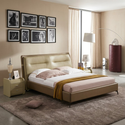 Leren bed tweepersoonsbed slaapkamer fluweel bedden bedframe nachtkastje 3-delige set.