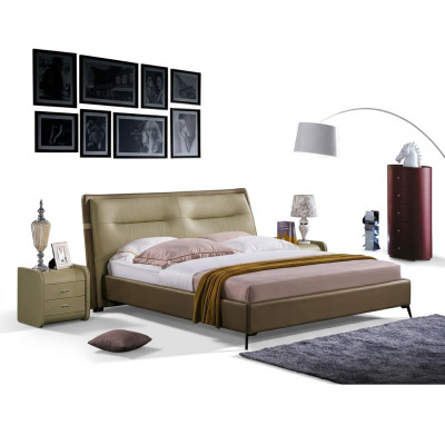 Leren bed tweepersoonsbed slaapkamer fluweel bedden bedframe nachtkastje 3-delige set.
