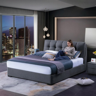 Bed Ontwerp Luxe Dubbele Hotelbedden Huwelijksslaapkamer Blauw Stijl Wit