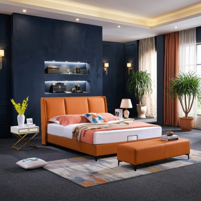 Bedbekleding Oranje Luxe Dubbele Hotelbedden Leren Slaapkamer 180x200