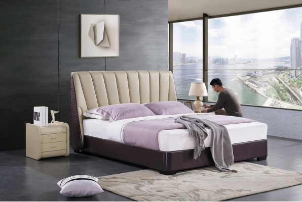 Slaapkamer lederen bed Compleet bed 3-delige set Hotel Sets Nachtkastjes.