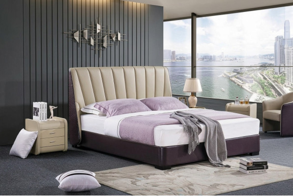 Slaapkamer lederen bed Compleet bed 3-delige set Hotel Sets Nachtkastjes.