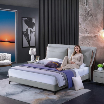 Houten bed Bed Tweepersoonsbed Luxe Meubels Slaapkamer Hotel 180x200cm Bedden Leer