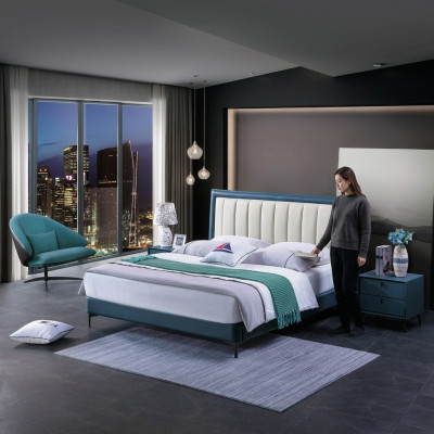 Leder Beddengoed Ontwerp Luxe Tweepersoons Hotelhuwelijksbedden Decoratie Hout Slaap