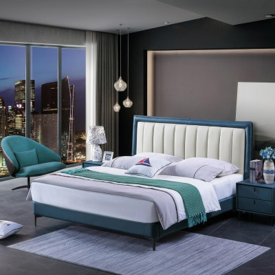 Leder Beddengoed Ontwerp Luxe Tweepersoons Hotelhuwelijksbedden Decoratie Hout Slaap