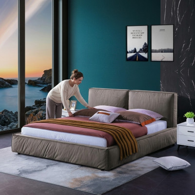 Ontwerp slaapkamerbed luxe houten tweepersoonsbed gestoffeerde meubels 180x200cm.