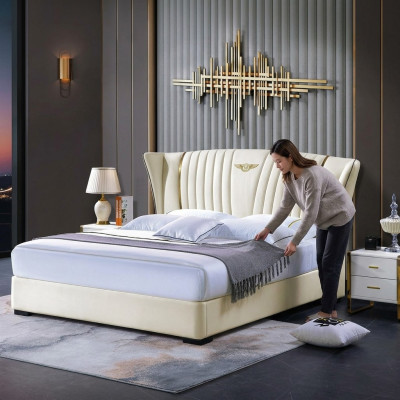 Houten bed Bed Tweepersoonsbed Echt hout Slaapkamer Hotel Bedden 180x200cm Leren bed
