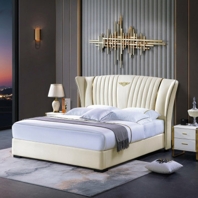 Houten bed Bed Tweepersoonsbed Echt hout Slaapkamer Hotel Bedden 180x200cm Leren bed