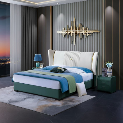 Houten designbed luxe tweepersoons huwelijks hotel modern frame slaapkamer.
