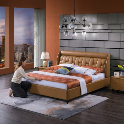 Ontwerp slaapkamer bed hout luxe bedden tweepersoons huwelijk gestoffeerde meubels 180x200cm