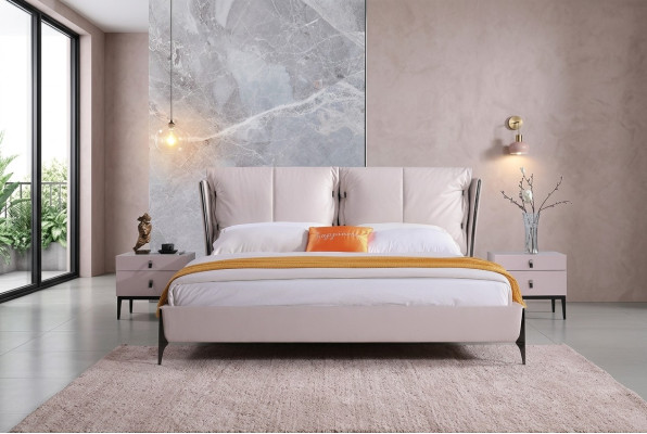 Bed leder 2x nachtkastje 3-delig slaapkamer set meubels Modern Luxe Bedden