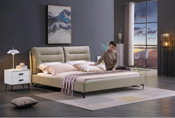 Meubels Bedden Tweepersoonsbed Slaapkamer Luxe Tweepersoonsbed Beige Hotelinrichting