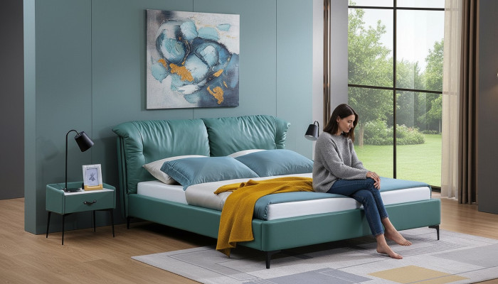 Ontwerp bed Bedden Textiel Leer Hotel Luxe Bekleed Twee Nieuwe Slaapkamer.