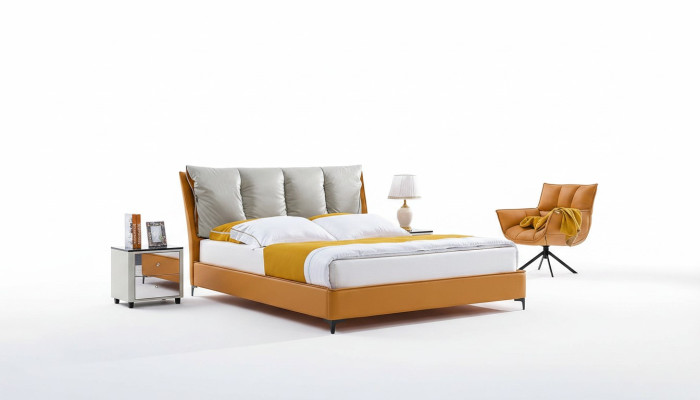 Luxe Bed Ontwerp Stof Hotel Oranje Bedden Slaapkamer Meubels Hotel Dubbel Nieuw