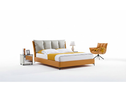 Luxe Bed Ontwerp Stof Hotel Oranje Bedden Slaapkamer Meubels Hotel Dubbel Nieuw