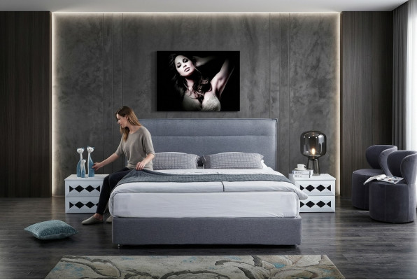 Luxe boxspring bed stof hotel blauwe bedden slaapkamer meubels design dubbel.