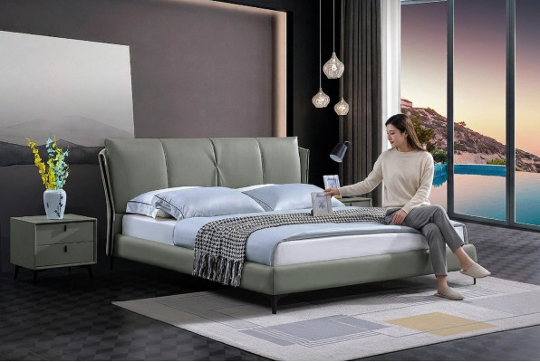 Leren bed Gestoffeerd Bed Bedframe Luxe Slaapkamer Meubels Groen Ontwerp Leer