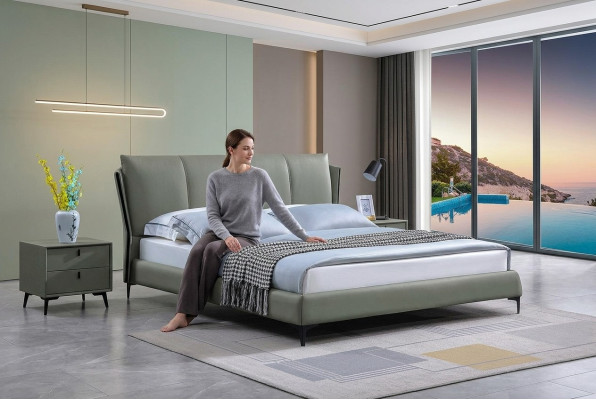 Bed Leder 2x Nachttafel 3-delig Slaapkamer Set Meubilair Modern Luxe Bedden Nieuw