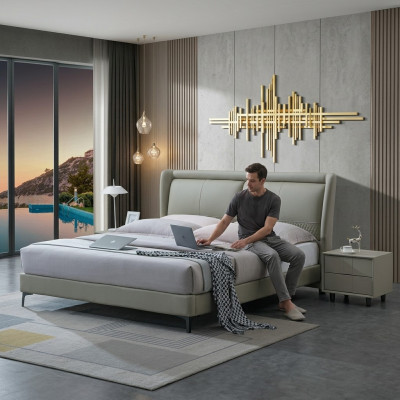 Tweepersoons slaapkamer bedden luxe meubels tweepersoonsbed beige hotelinrichting.