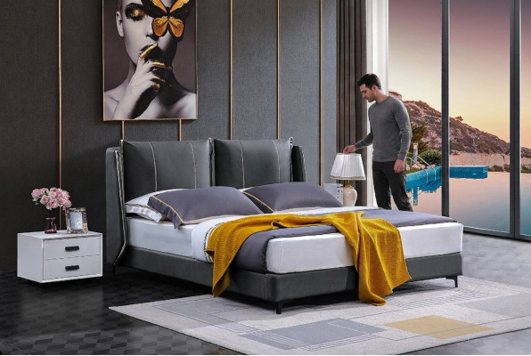 Tweepersoons slaapkamer bedden Luxe tweepersoons bed Beige hotelinrichting meubilair.