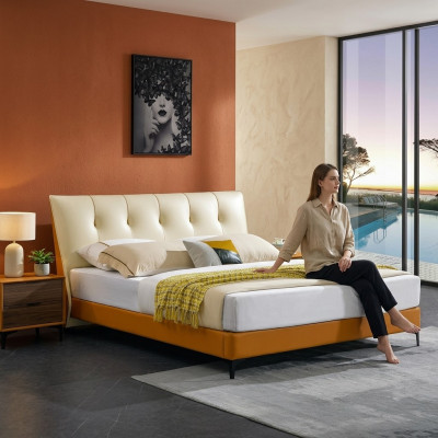 Ontwerpersbed Oranje Lederen Hotelkunstleren Bedden Tweepersoons Slaapkamer.