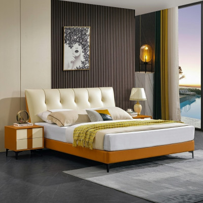 Ontwerpersbed Oranje Lederen Hotelkunstleren Bedden Tweepersoons Slaapkamer.