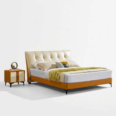 Ontwerpersbed Oranje Lederen Hotelkunstleren Bedden Tweepersoons Slaapkamer.