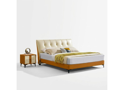Ontwerpersbed Oranje Lederen Hotelkunstleren Bedden Tweepersoons Slaapkamer.