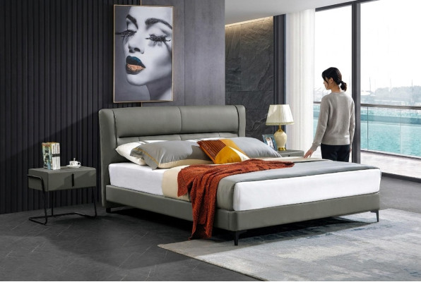 Lederen bed Compleet slaapkamer bed Nachtkastjes 3-delige set Hotel