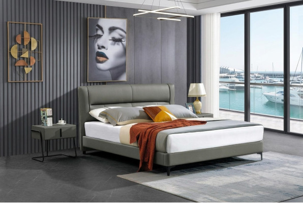 Lederen bed Compleet slaapkamer bed Nachtkastjes 3-delige set Hotel