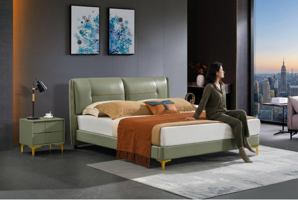 Slaapkamer bed 3 nachtkastjes st. set Ontwerp Luxe Bedden Hout Tweepersoonsbed