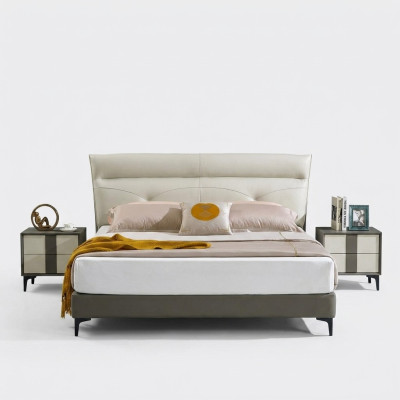 Slaapkamer lederen bed Compleet bed Nachtkastjes 3-delig set Hotel