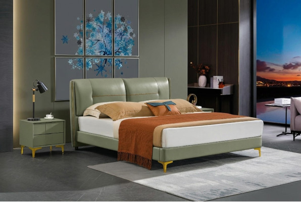 Slaapkamerset Bed Nachtkastje Ontwerp Modern Luxe Bedden Leer 3-delig.
