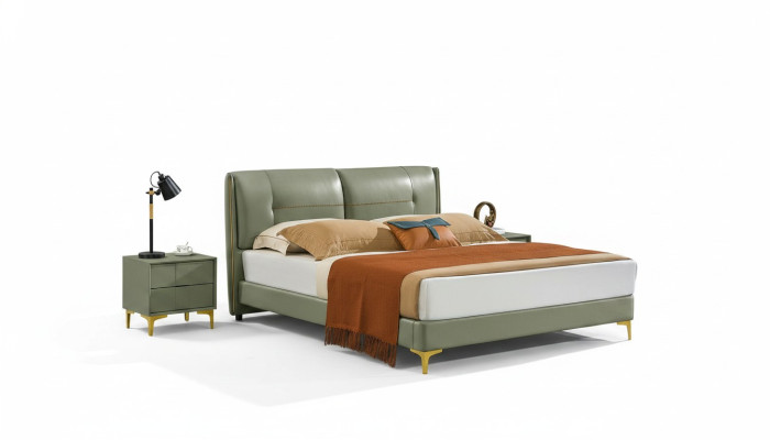 Slaapkamerset Bed Nachtkastje Ontwerp Modern Luxe Bedden Leer 3-delig.