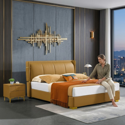 Slaapkamer set Bed Nachtkastje Ontwerp Moderne Bedden Groep Leer