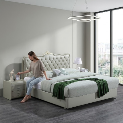 Lederen bed Slaapkamer Compleet bed 3-delige set Hotel Sets Nachtkastjes.