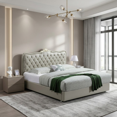 Lederen bed Slaapkamer Compleet bed 3-delige set Hotel Sets Nachtkastjes.