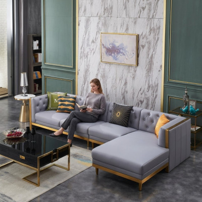 Hoekbank Bank Bank Leren bank Woonlandschap Luxe Meubels L-vormige