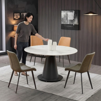 Ronde Tafel Roestvrij Staal Marmer Imitatie Steen Eettafel Eetkamertafels